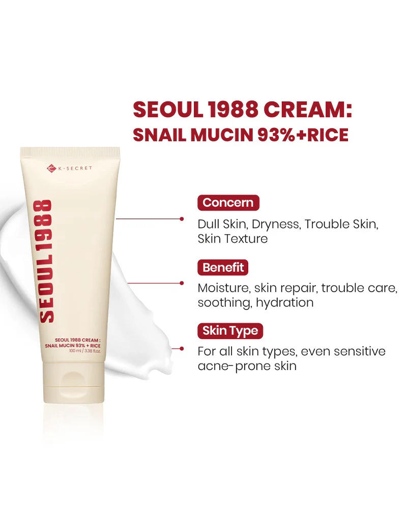 K-SECRET SEOUL 1998 Cream: Snail Mucin 93% + Rice 100ml - Image 4