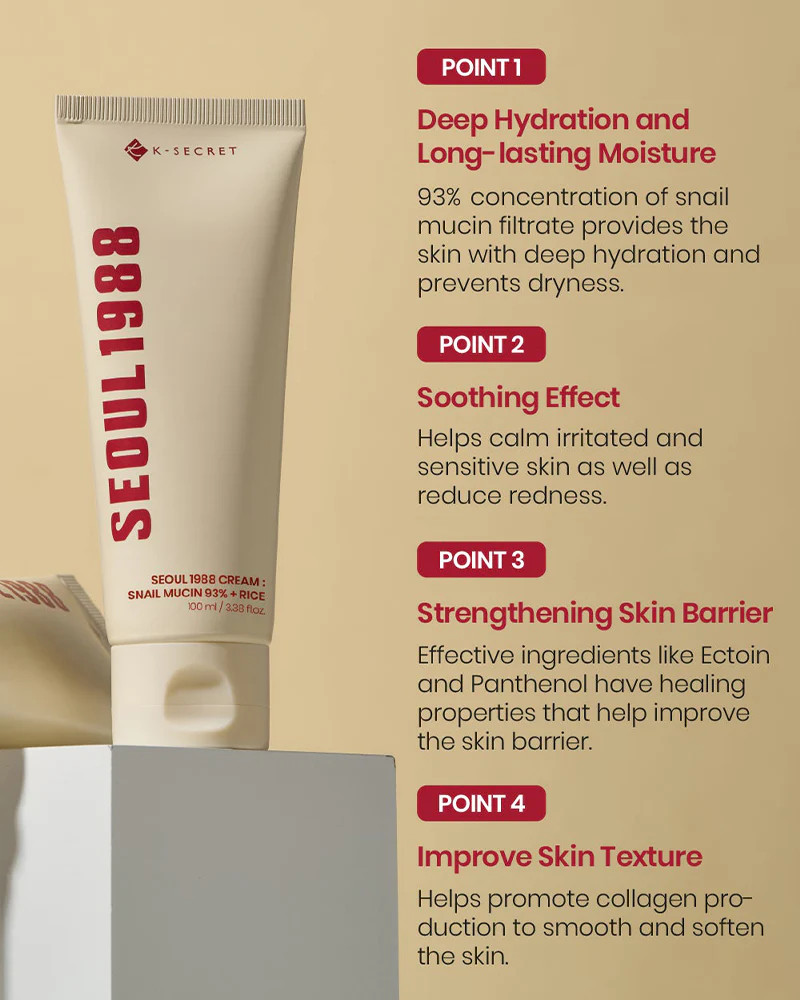 K-SECRET SEOUL 1998 Cream: Snail Mucin 93% + Rice 100ml - Image 6