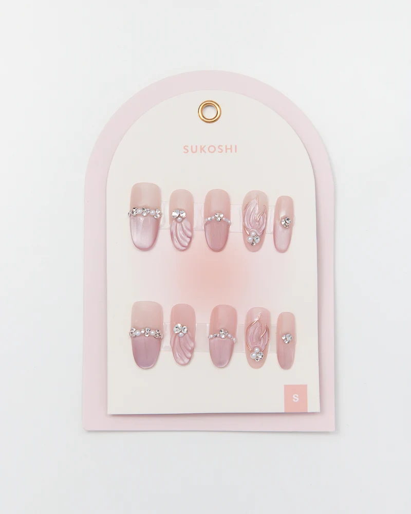 SUKOSHI Handmade Press-On Nails Pink Dewdrop - Image 2
